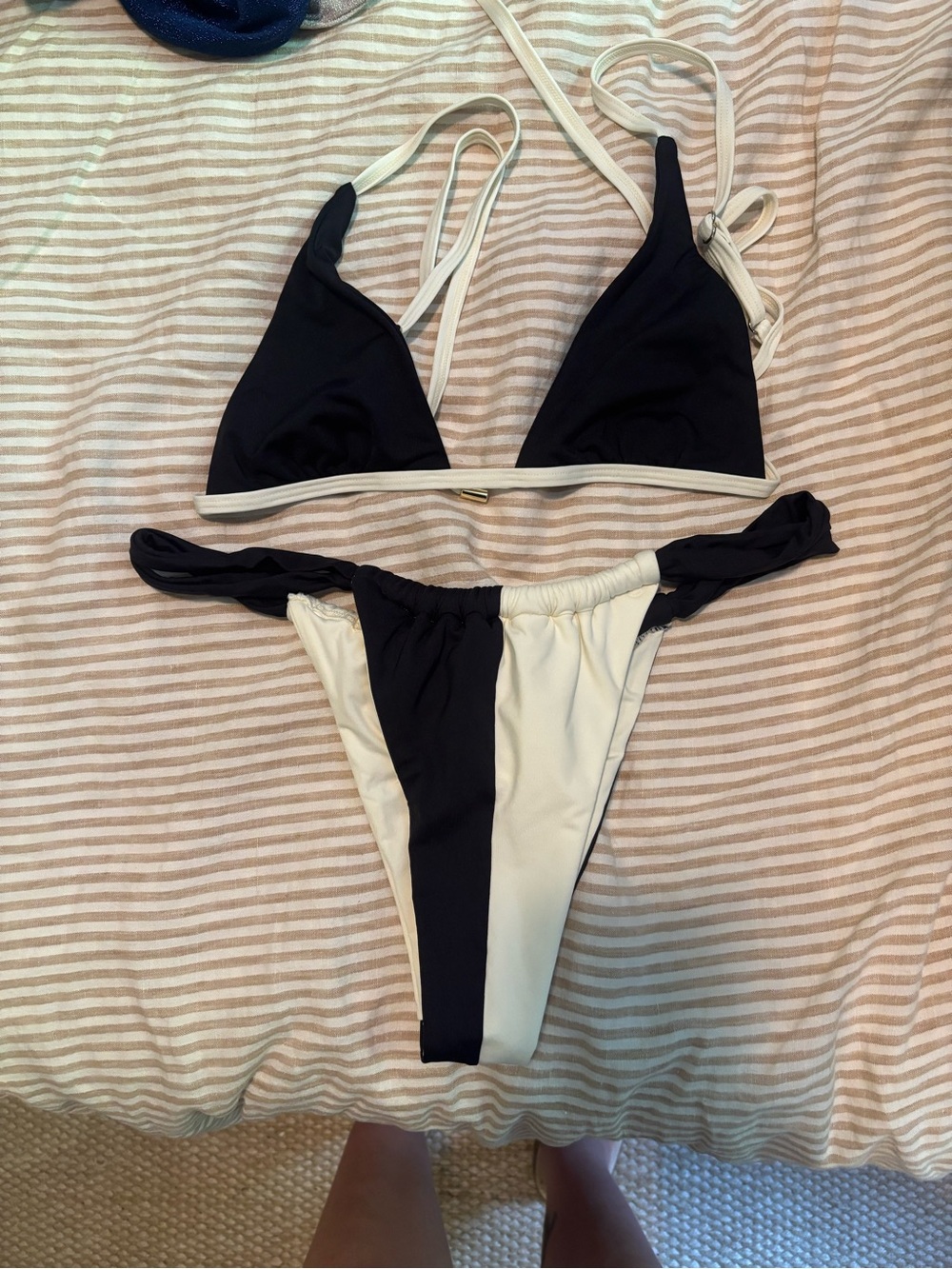 Monday Swimwear Two-Tone Black & White Triangle Bikini Set